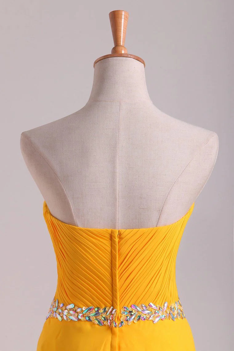 Party Dress Sweetheart Ruffled Bodice Beaded Neckline And Waistline Chiffon