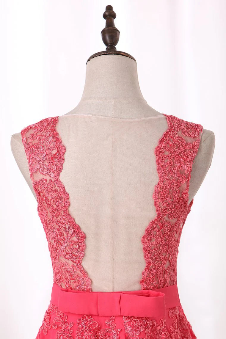 Party Dresses A Line Scoop Chiffon With Applique Floor Length