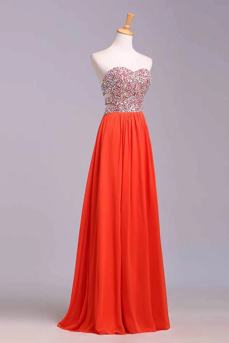 Party Dresses A-Line Sweetheart Chiffon Floor Length With Beading/Sequins