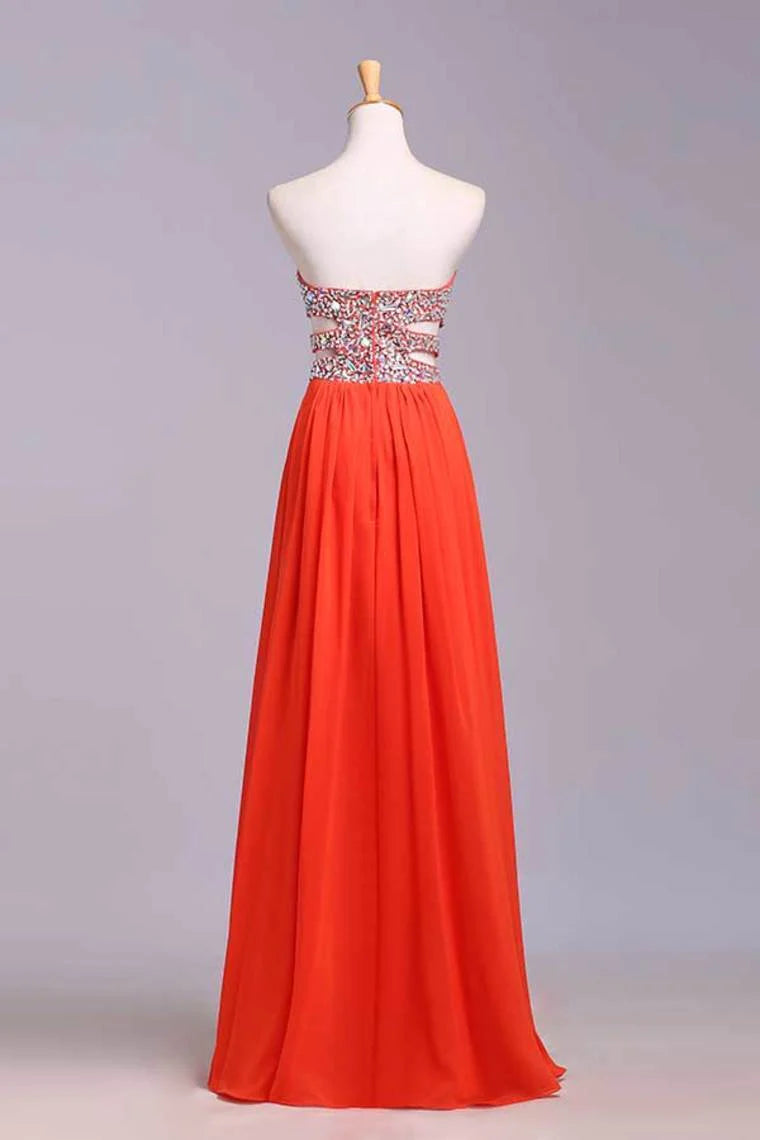 Party Dresses A-Line Sweetheart Chiffon Floor Length With Beading/Sequins