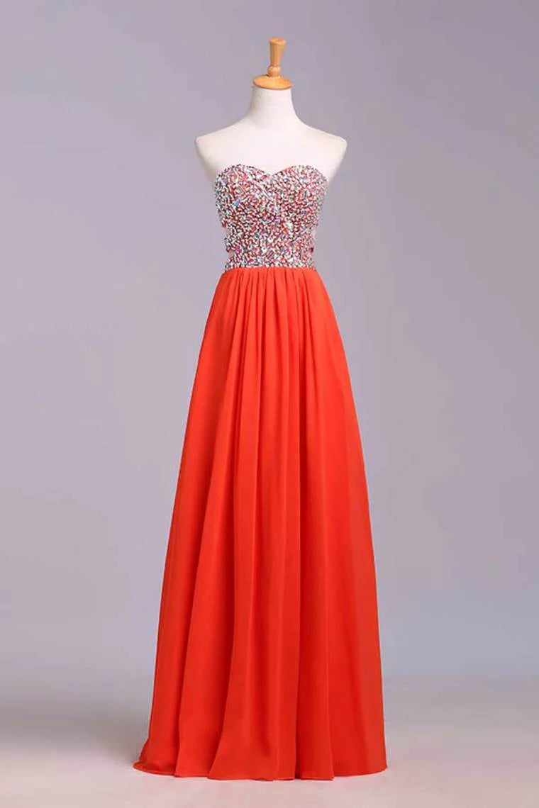 Party Dresses A-Line Sweetheart Chiffon Floor Length With Beading/Sequins