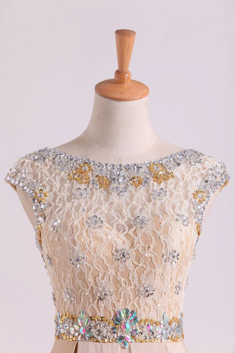 Party Dresses Bateau Ball Gown Lace Bodice With Long Taffeta Skirt Sweep Train