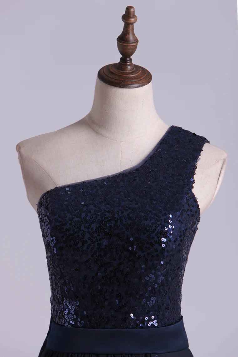 Party Dresses Column High Low One Shoulder Chiffon Beading