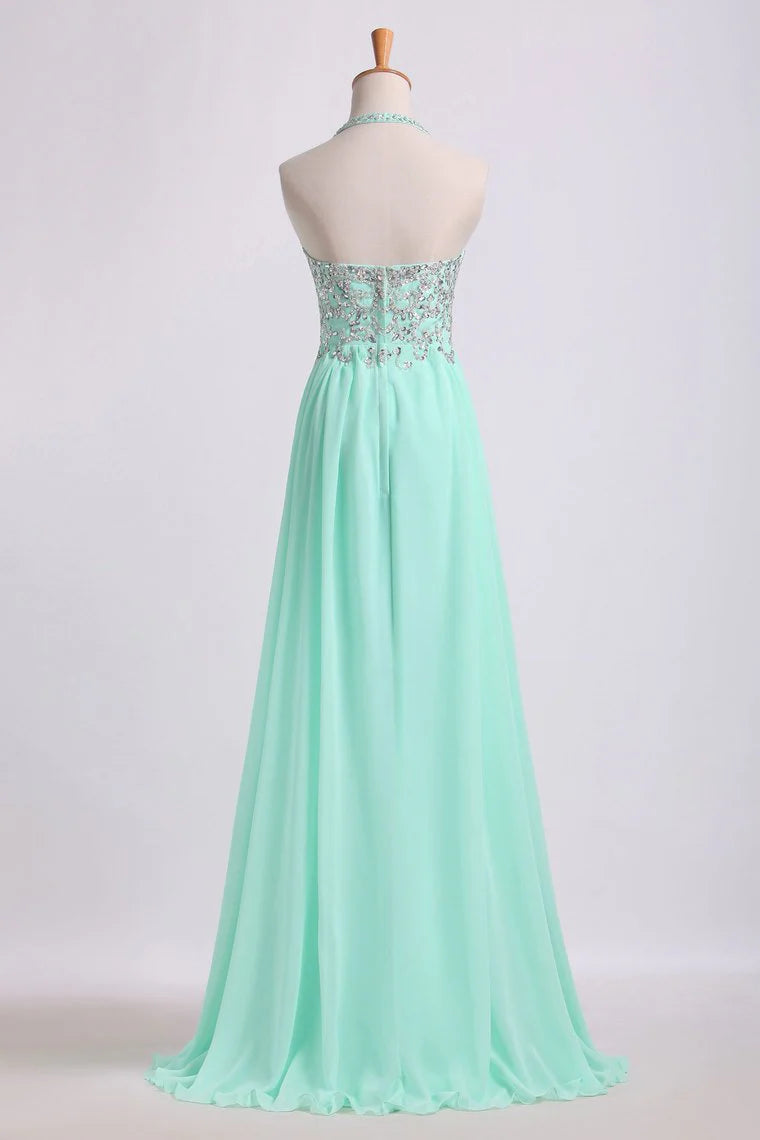 Party Dresses Empire Waist Halter Floor Length Chiffon