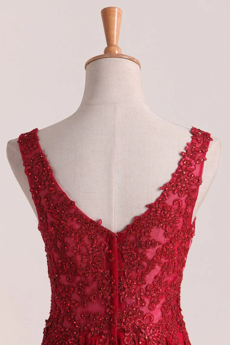 Party Dresses Floor Length V Neck A Line Chiffon With Applique