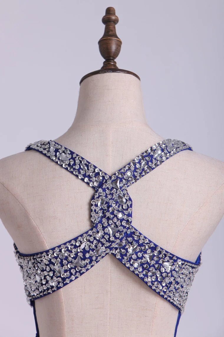 A Line Chiffon With Rhinestone Dark Royal Blue