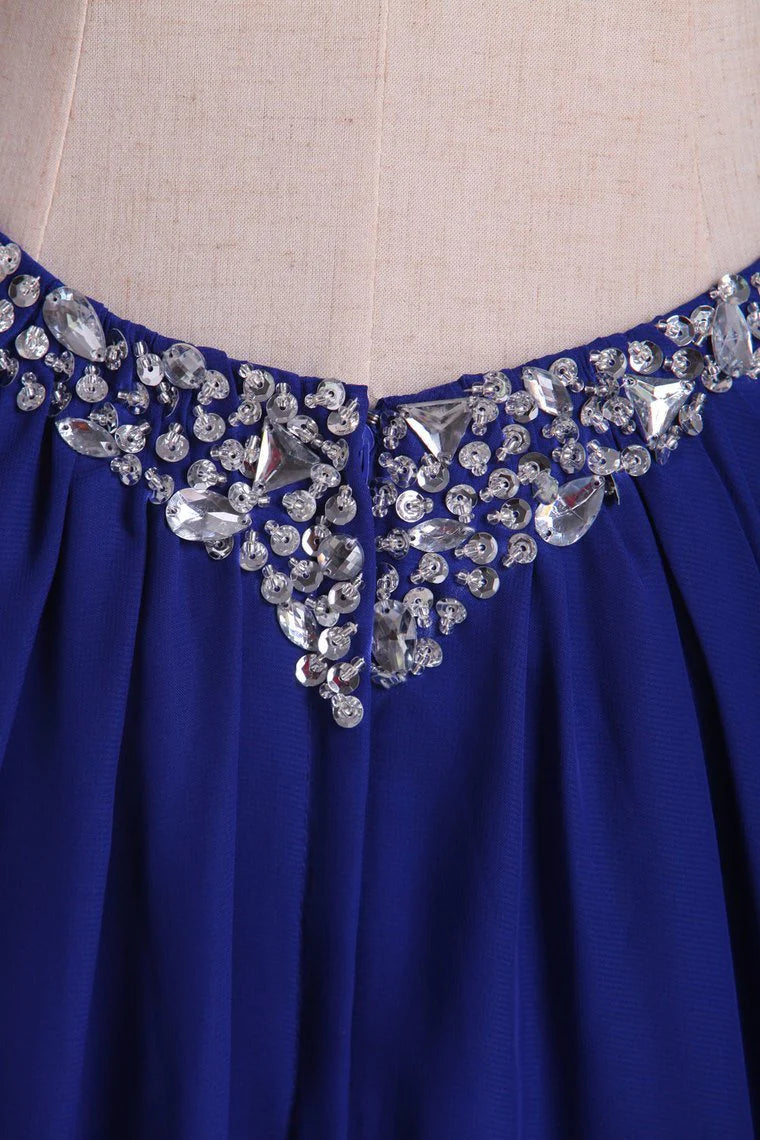 A Line Chiffon With Rhinestone Dark Royal Blue