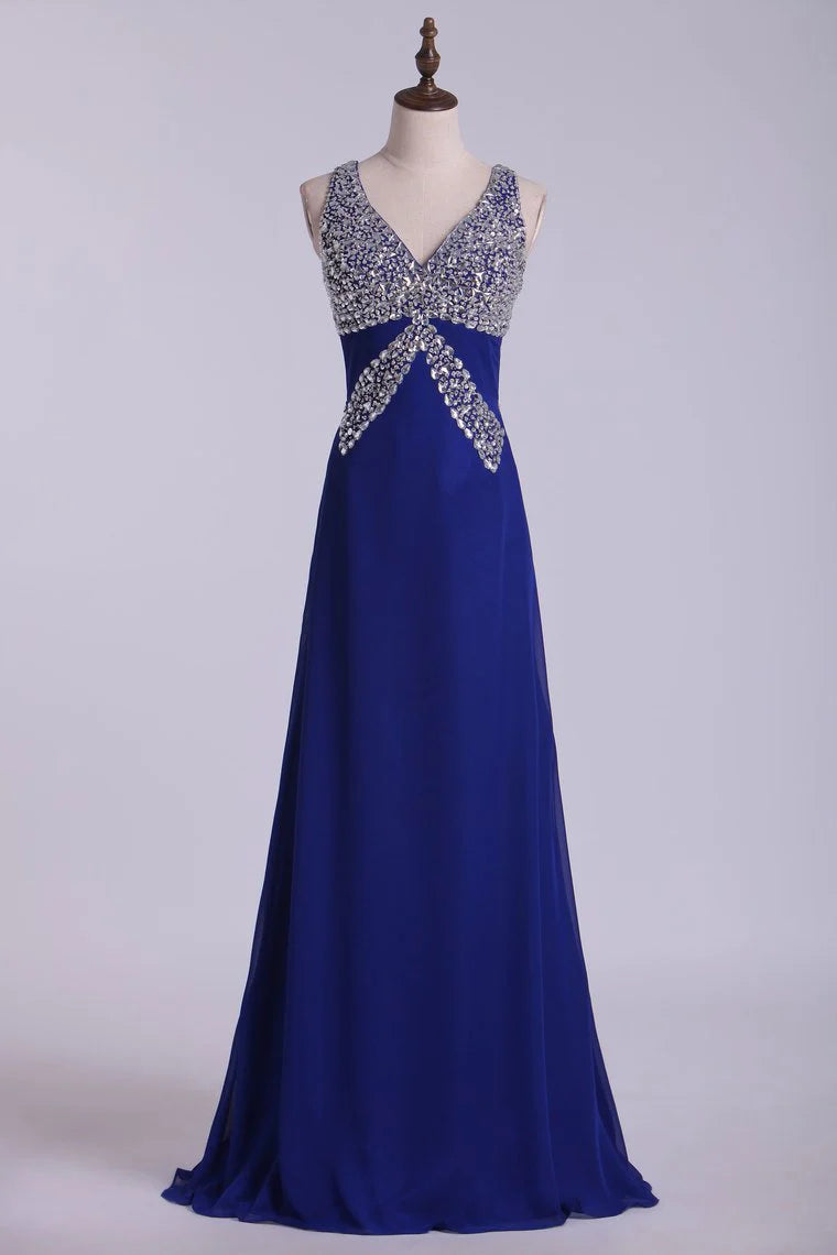 A Line Chiffon With Rhinestone Dark Royal Blue