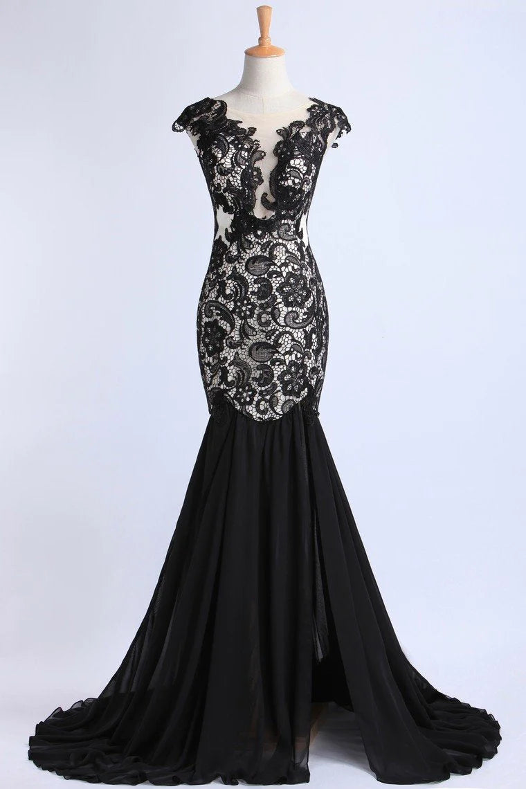 Party Dresses Mermaid Open Back Sweep/Brush Train Chiffon&Lace