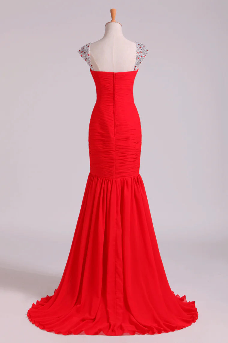 Party Dresses Mermaid Regular Straps Chiffon Beadings Sequins New