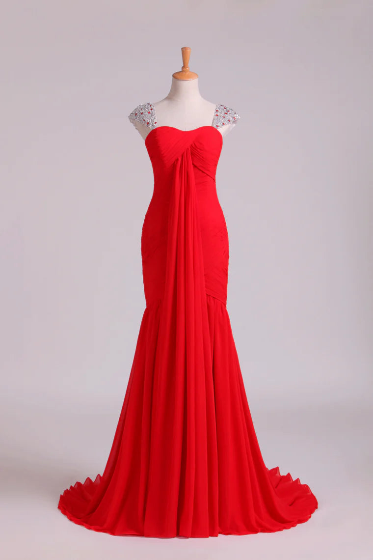 Party Dresses Mermaid Regular Straps Chiffon Beadings Sequins New