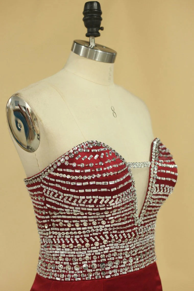 Party Dresses Mermaid Sweetheart Beaded Bodice Satin Sweep Train