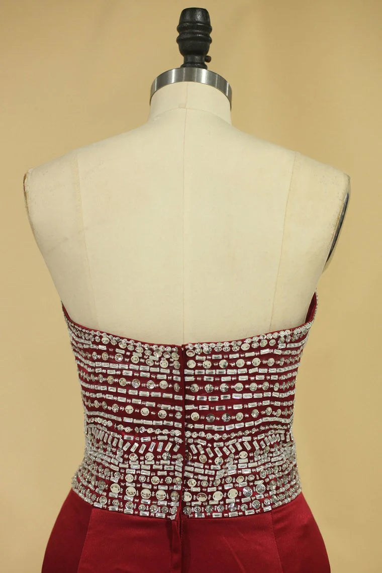 Party Dresses Mermaid Sweetheart Beaded Bodice Satin Sweep Train