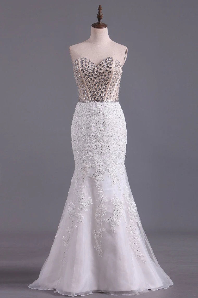 Party Dresses Mermaid Sweetheart Floor Length Tulle With Beads And Applique