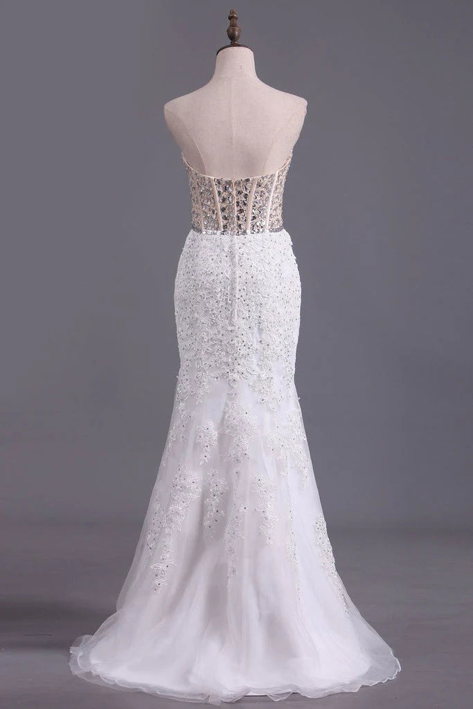 Party Dresses Mermaid Sweetheart Floor Length Tulle With Beads And Applique