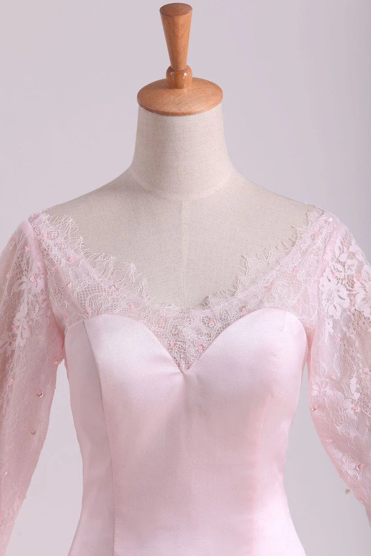 Party Dresses Mermaid V Neck Long Sleeves With Applique Satin