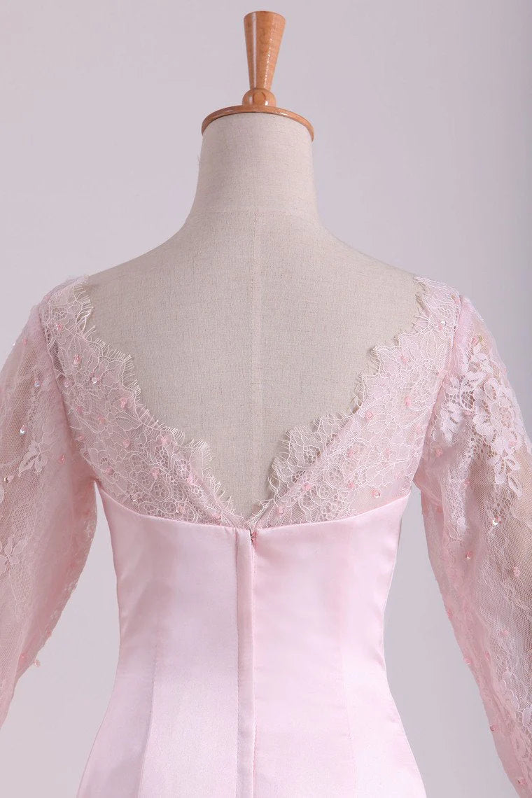 Party Dresses Mermaid V Neck Long Sleeves With Applique Satin