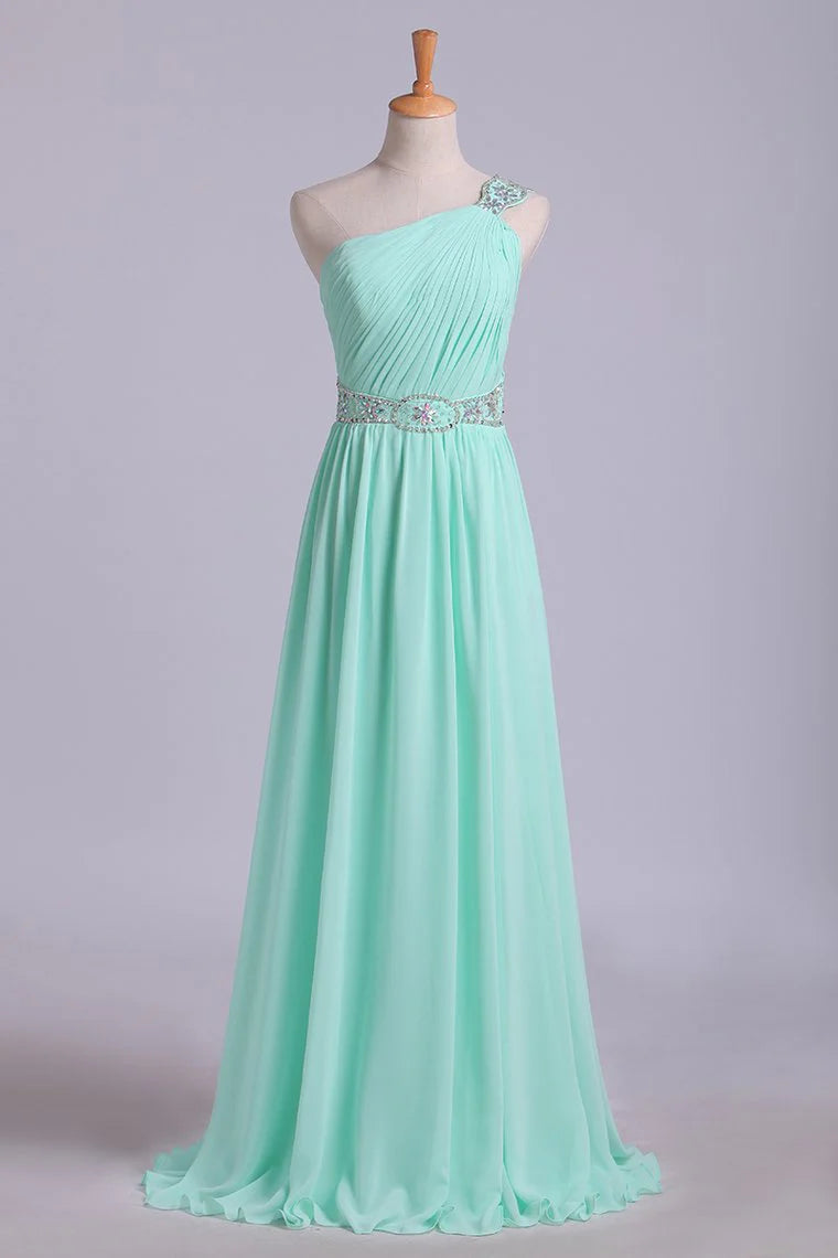 Party Dresses One Shoulder A-Line Chiffon With Beading&Sequins Floor Length