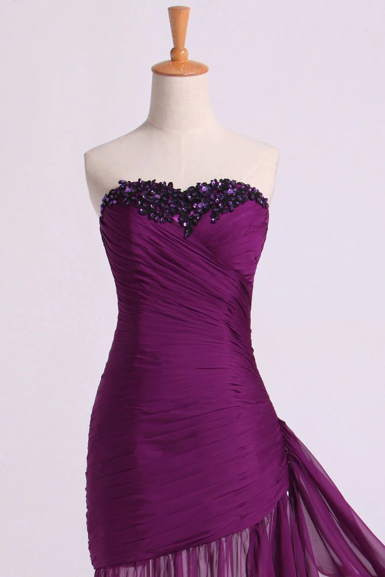 Party Dresses Ruffled Bodice Sheath/Column With Beads&Applique Floor Length
