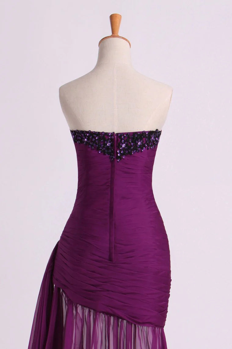 Party Dresses Ruffled Bodice Sheath/Column With Beads&Applique Floor Length