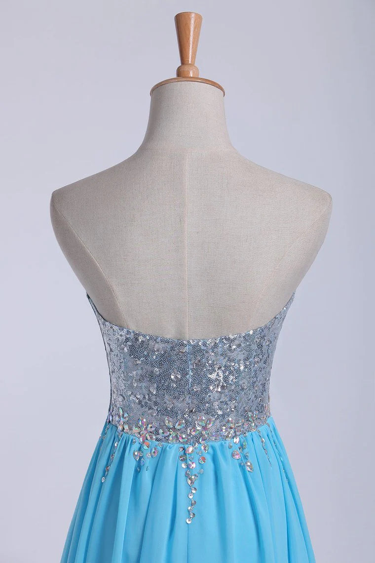 Party Dresses Scalloped Neckline Sequined Bodice Beaded Waistline With Shirring Chiffon Skirt