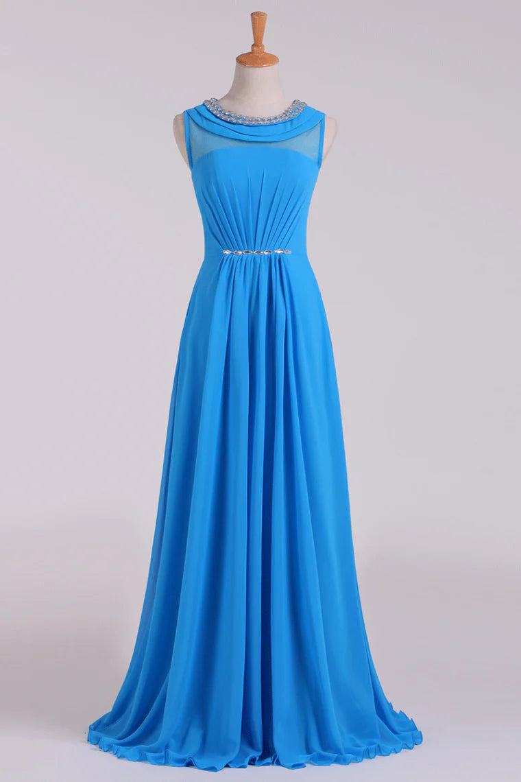 Party Dresses Scoop A Line Chiffon Beaded Floor Length