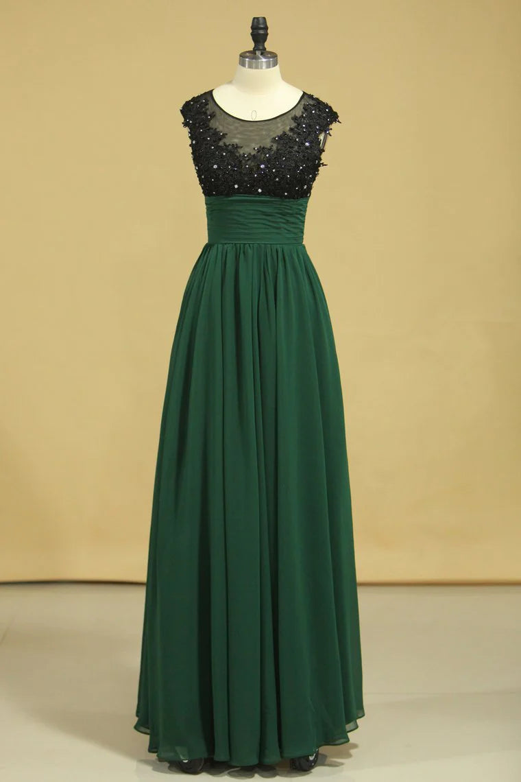 Party Dresses Scoop A Line With Ruffles & Applique Floor Length