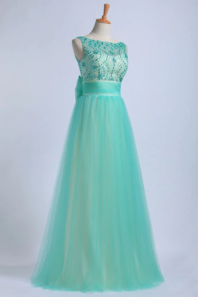 Party Dresses Scoop Floor Length Tulle With Beadings