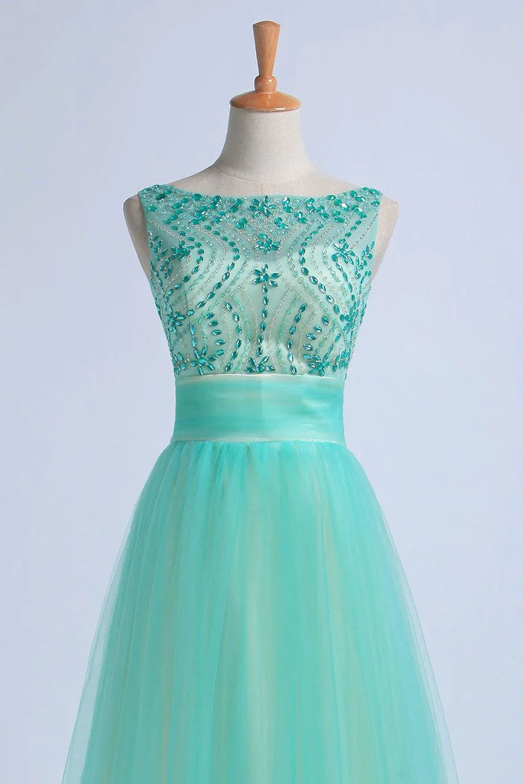 Party Dresses Scoop Floor Length Tulle With Beadings