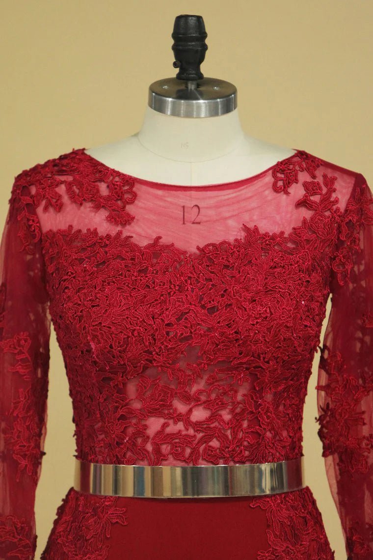 Party Dresses Scoop Mermaid/Trumpet With Applique & Gold Sash Sweep Train