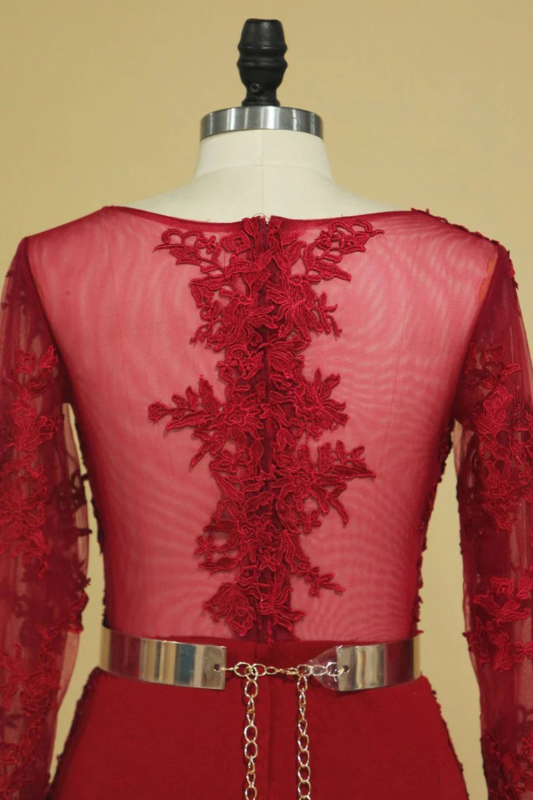 Party Dresses Scoop Mermaid/Trumpet With Applique & Gold Sash Sweep Train