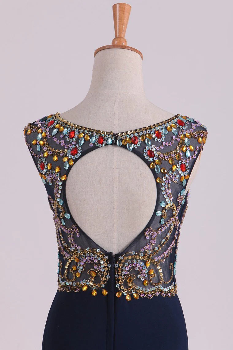 Party Dresses Sexy Open Back Bateau Beaded Bodice Mermaid Spandex