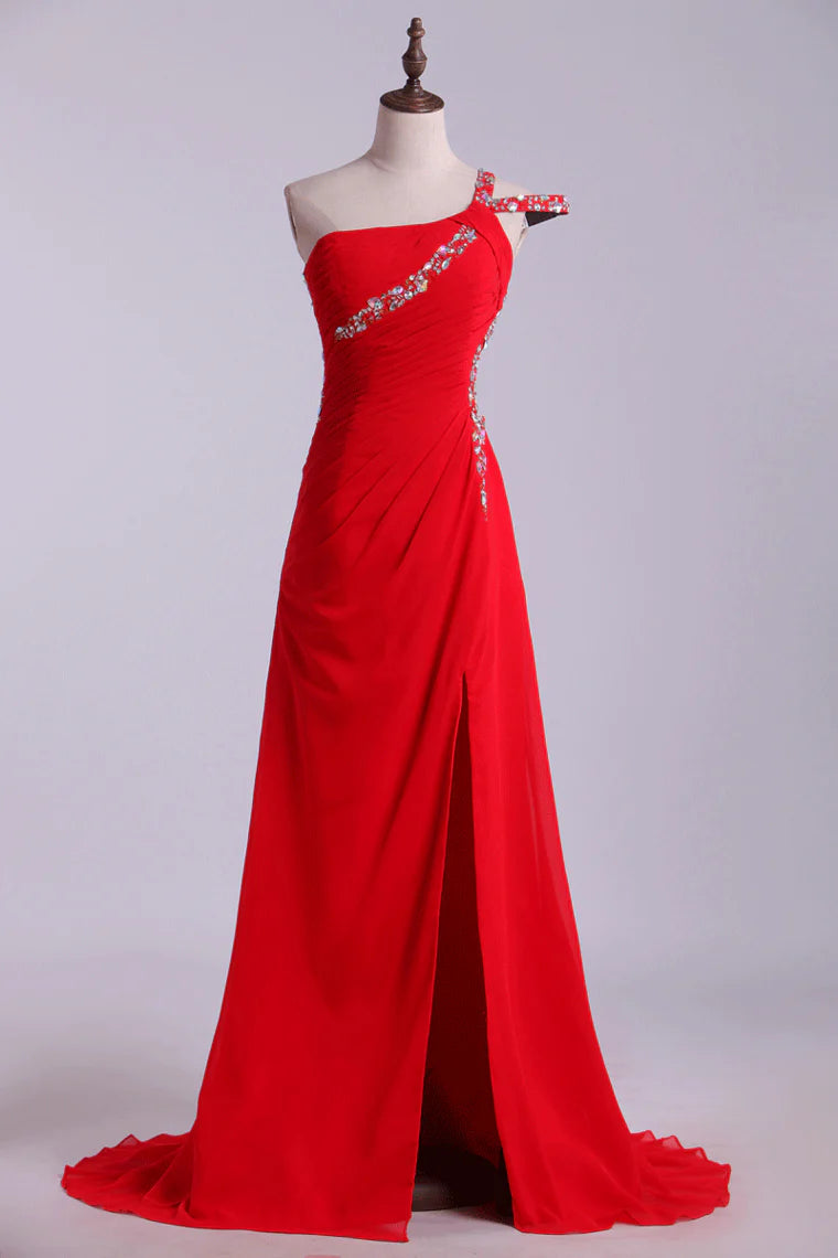 Party Dresses Sheath Floor Length One Shoulder With Slit