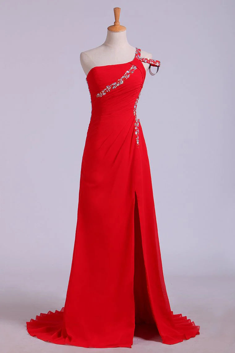 Party Dresses Sheath Split Front Floor Length One Shoulder