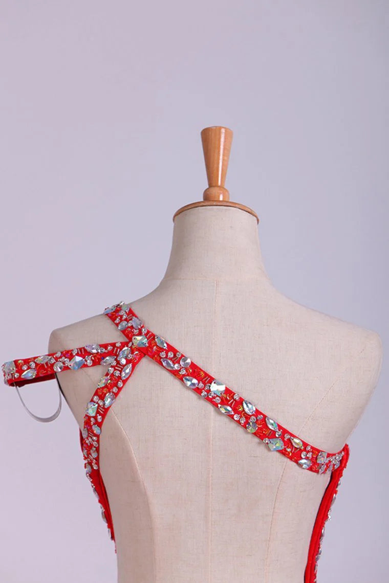 Party Dresses Sheath Split Front Floor Length One Shoulder