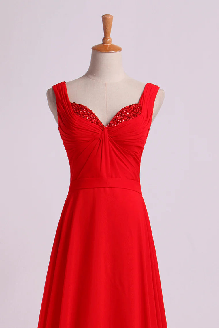 Party Dresses Straps A Line Chiffon With Ruffles&Sash Floor-Length