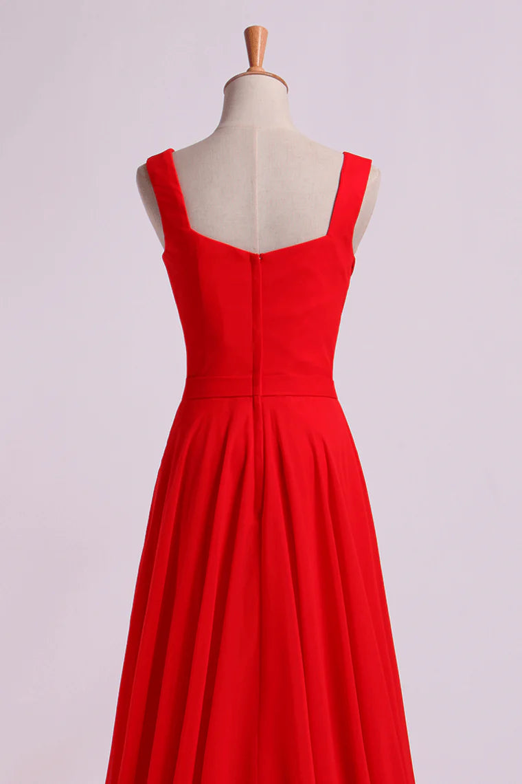 Party Dresses Straps A Line Chiffon With Ruffles&Sash Floor-Length