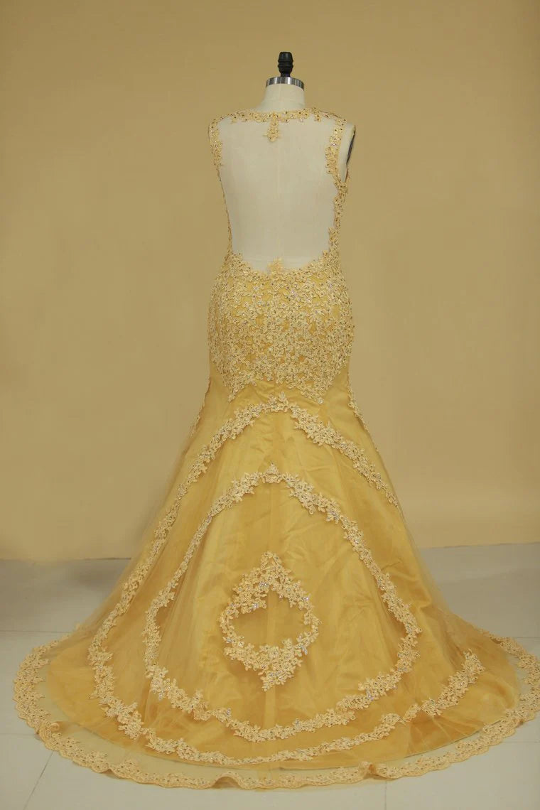 Party Dresses Straps Tulle With Applique Mermaid/Trumpet Sweep Train