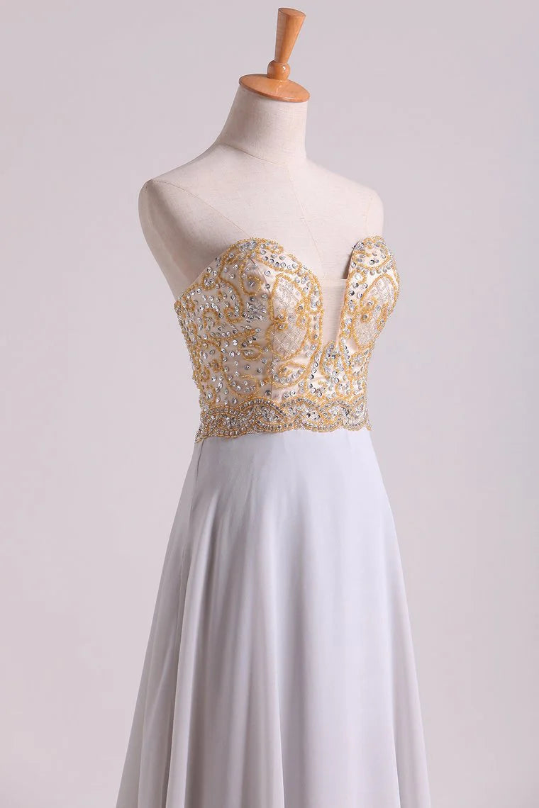 Party Dresses Sweetheart A Line With Beads Floor Length Chiffon