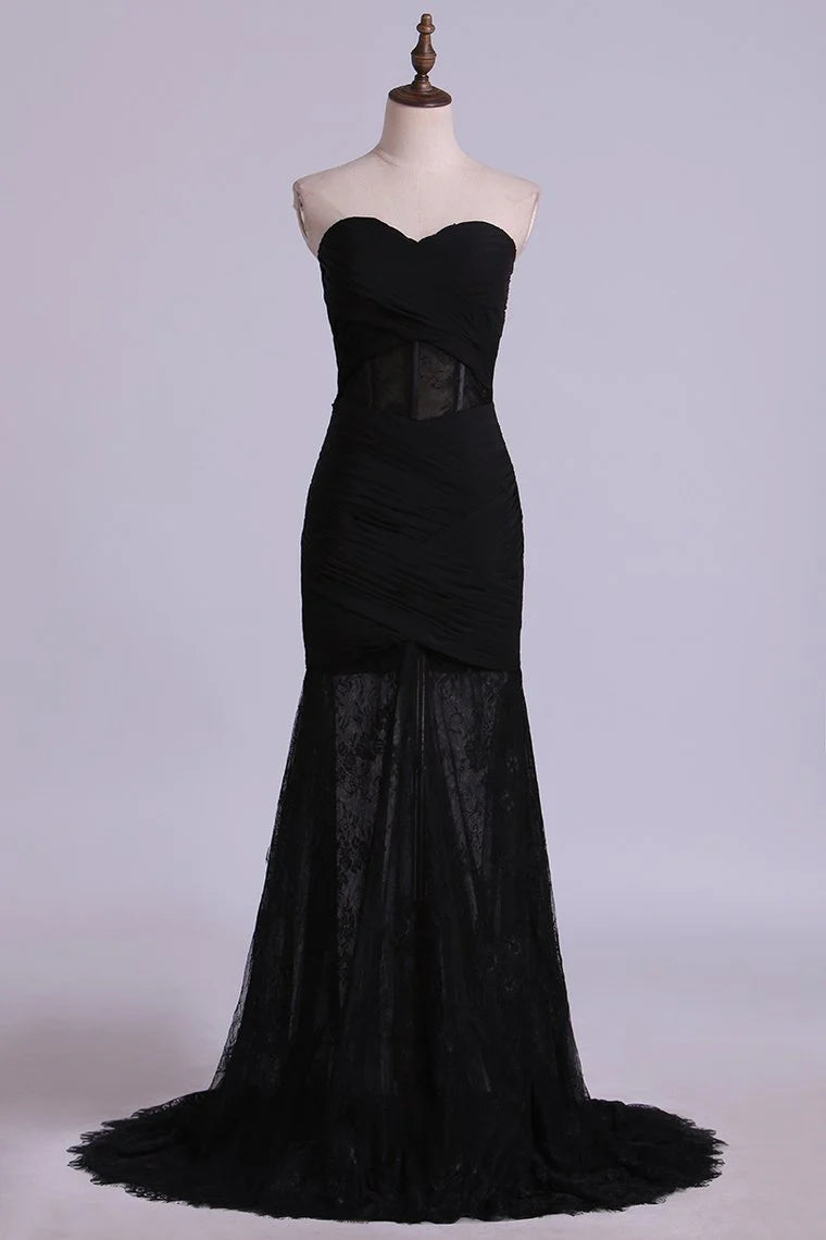 Party Dresses Sweetheart Column Pleated Bodice Chiffon And Lace