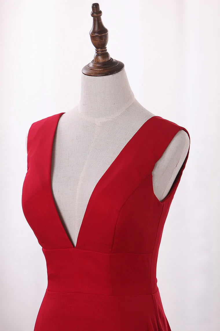 Party Dresses V Neck Chiffon With Slit A Line Sweep Train