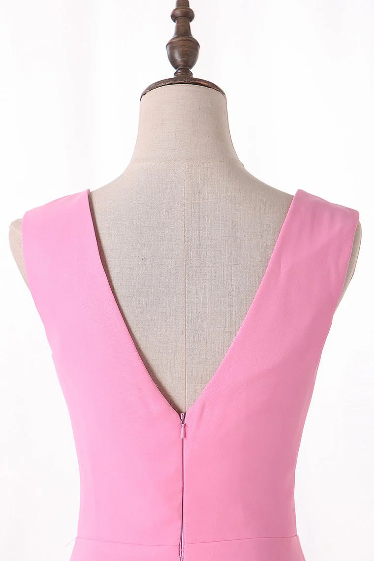 Party Dresses V Neck Chiffon With Slit A Line Sweep Train