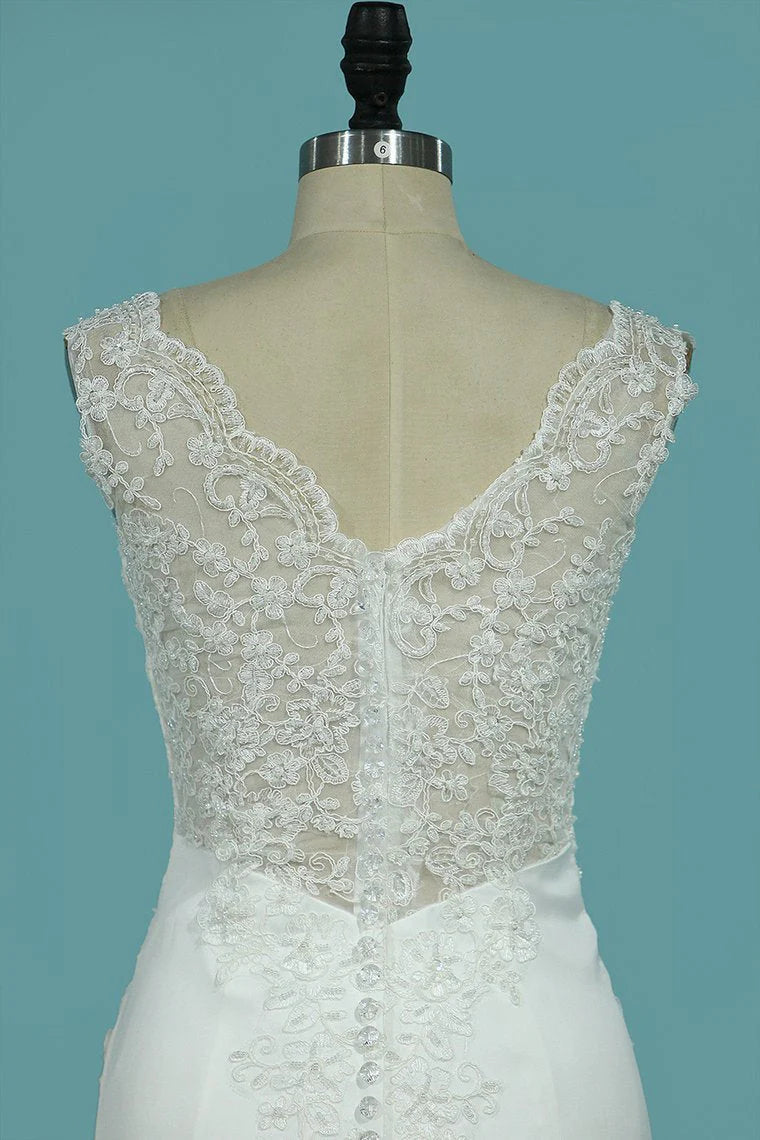 Party Dresses V Neck Satin With Applique Mermaid Court Train