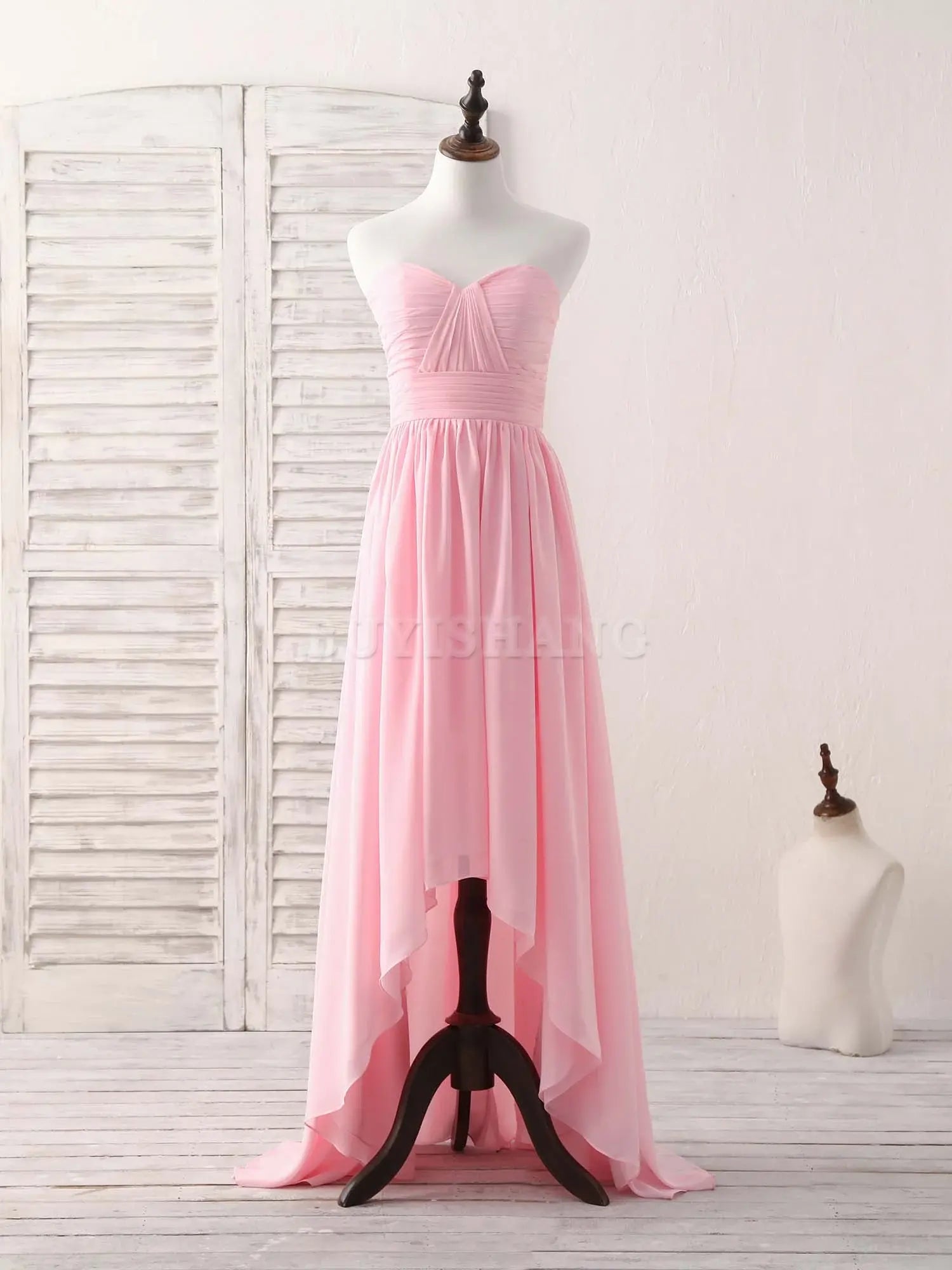 Buyishang Pink Sweetheart Neck Chiffon High Low Prom Dress Bridesmaid Dress Bridesmaid dress shop