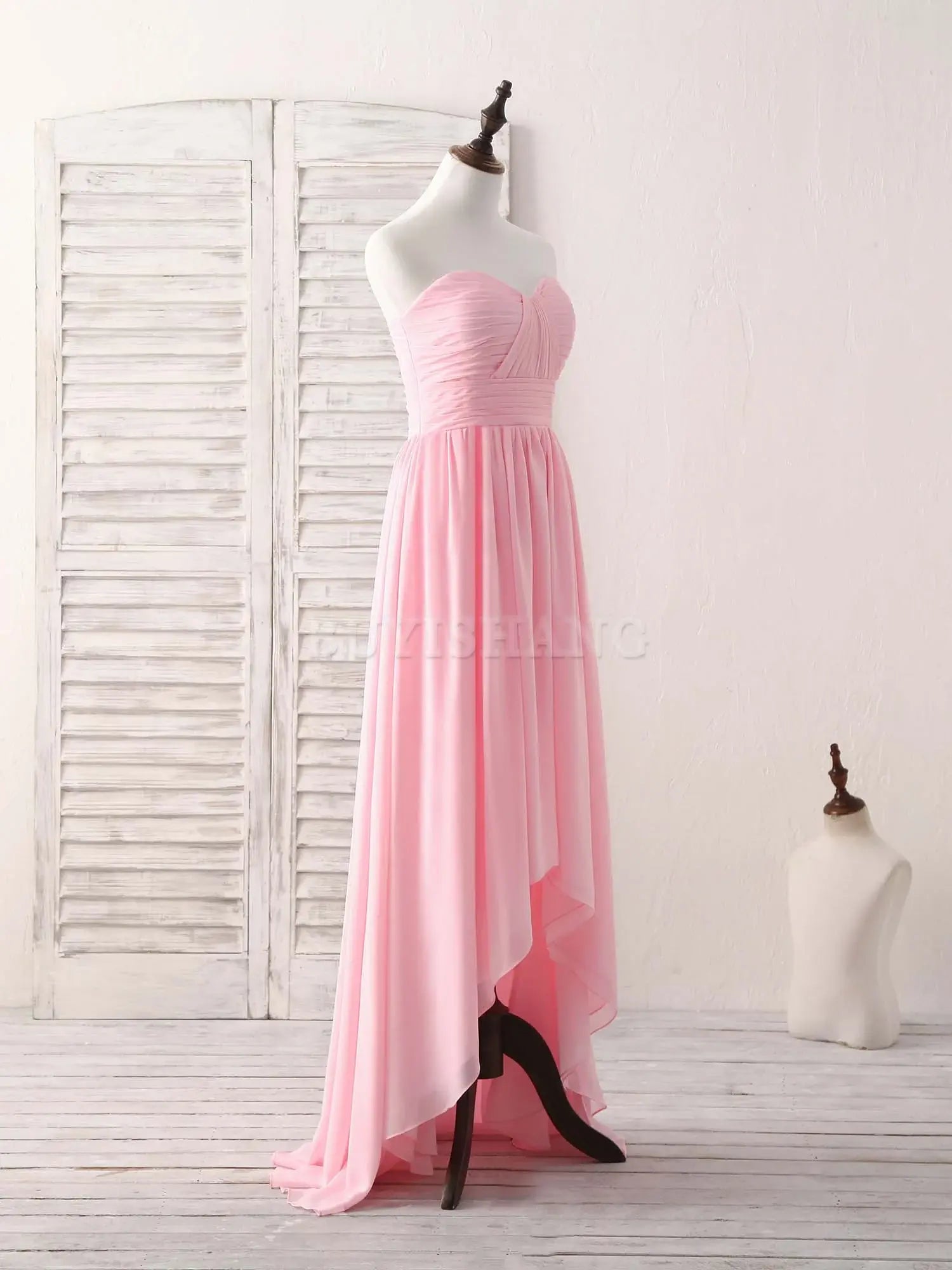 Buyishang Pink Sweetheart Neck Chiffon High Low Prom Dress Bridesmaid Dress Bridesmaid dress shop