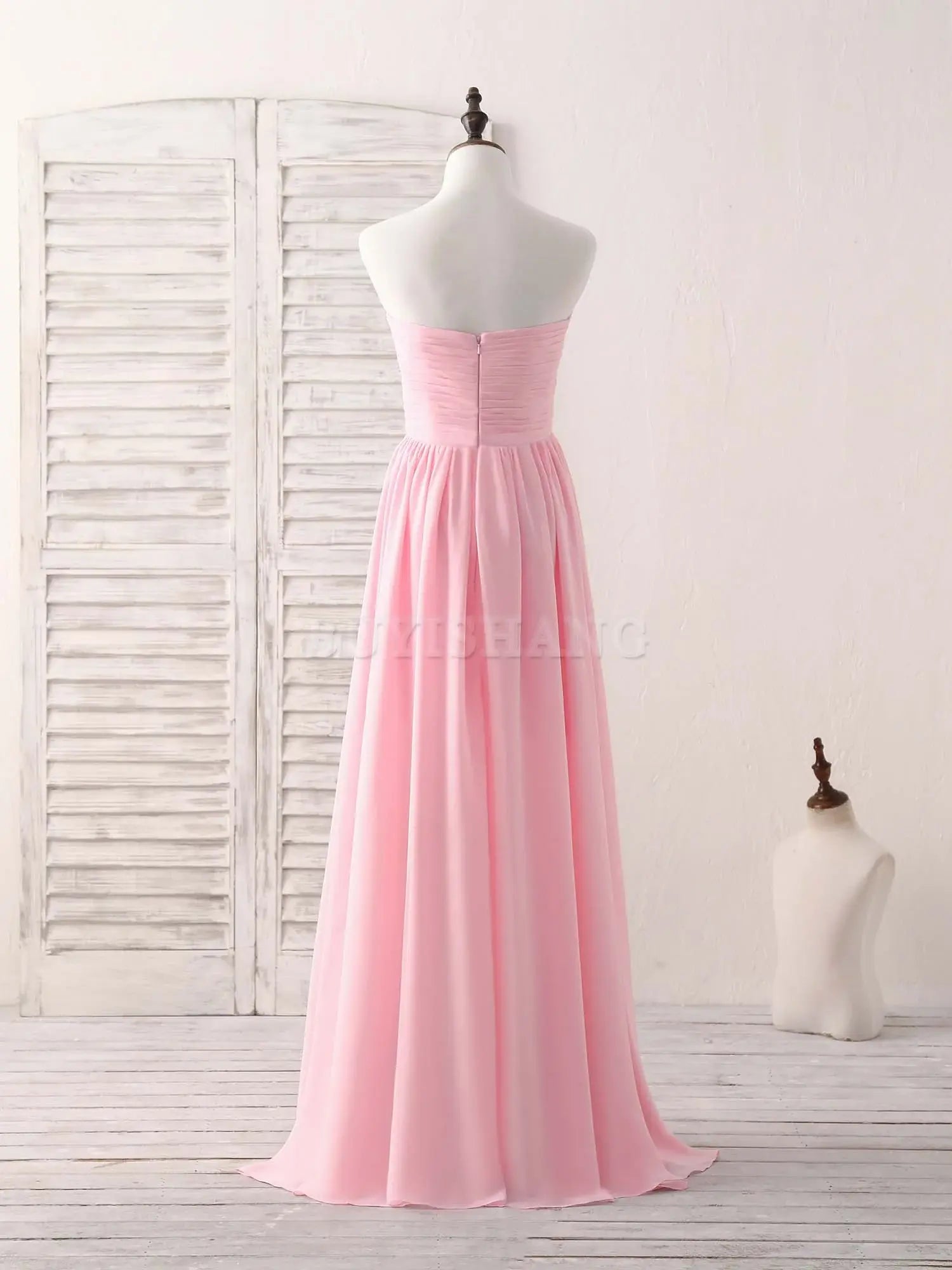 Buyishang Pink Sweetheart Neck Chiffon High Low Prom Dress Bridesmaid Dress Bridesmaid dress shop