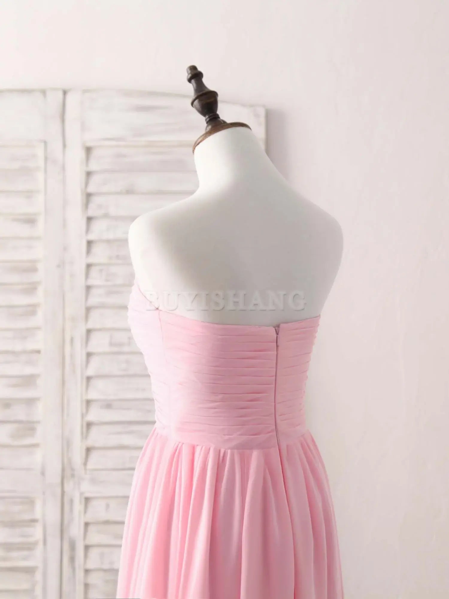 Buyishang Pink Sweetheart Neck Chiffon High Low Prom Dress Bridesmaid Dress Bridesmaid dress shop