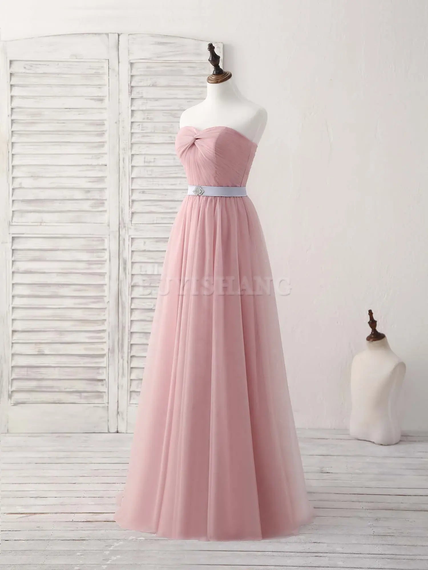 Buyishang Pink Sweetheart Neck Tulle Long Prom Dress Aline Pink Bridesmaid Dress Bridesmaid dress shop