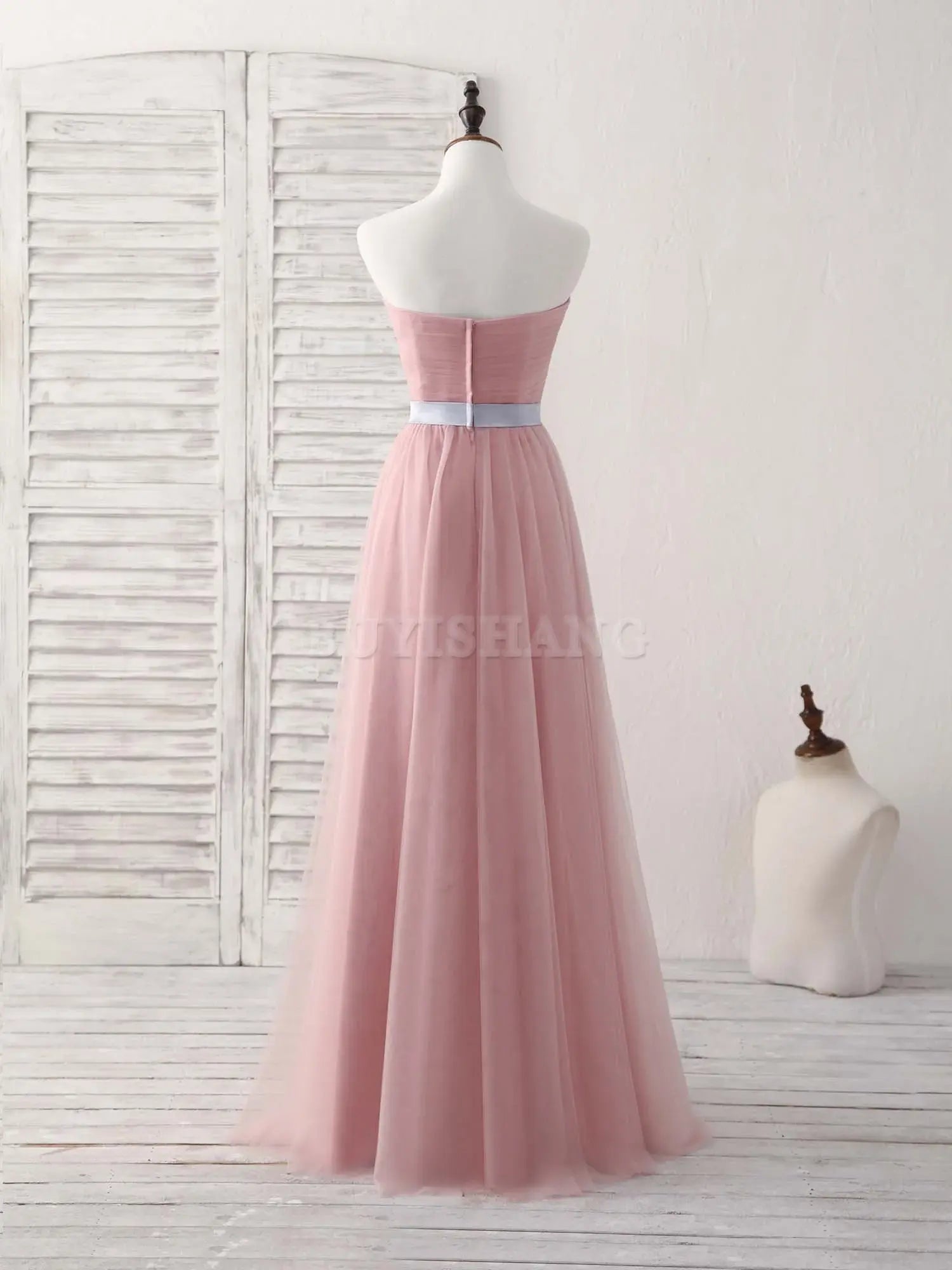 Buyishang Pink Sweetheart Neck Tulle Long Prom Dress Aline Pink Bridesmaid Dress Bridesmaid dress shop