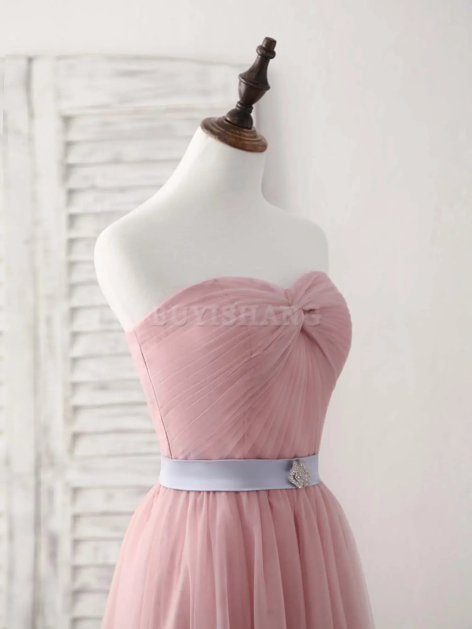 Buyishang Pink Sweetheart Neck Tulle Long Prom Dress Aline Pink Bridesmaid Dress Bridesmaid dress shop